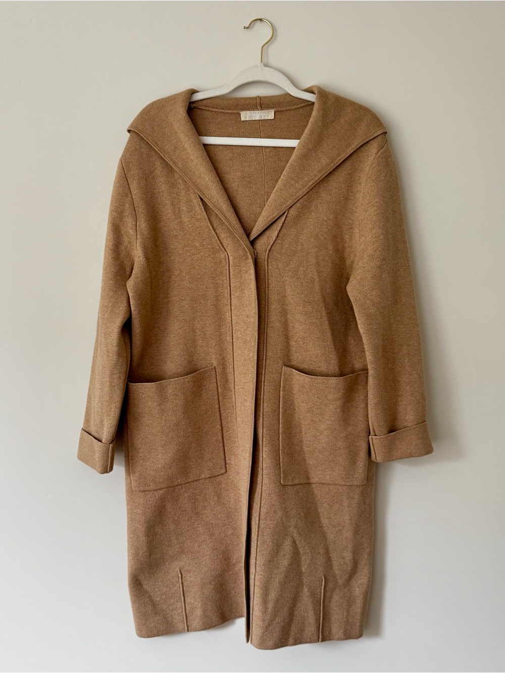 'S Max Mara Wool Cashmere Hooded Cardigan Coat, Camel Tan – Size Medium / Large